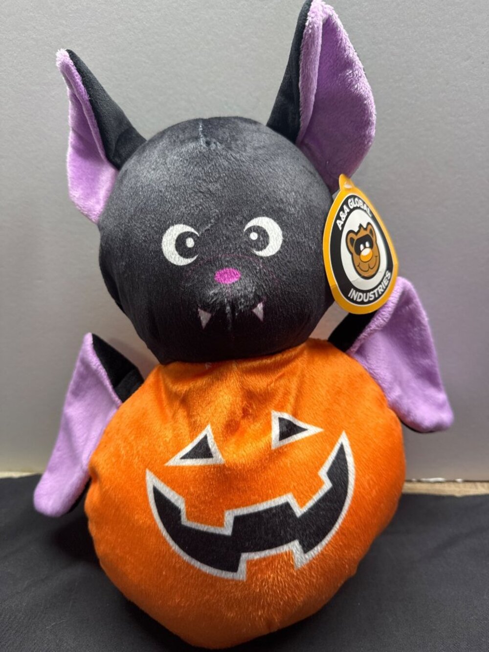 Halloween Bat Plush Toy With Pumpkin Design - A&A Global Industries - Black Oran